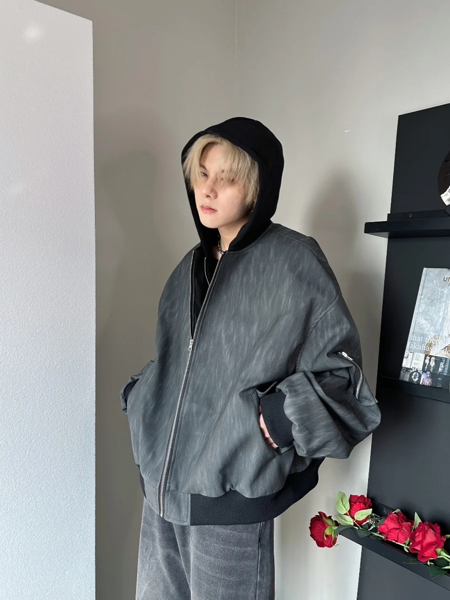 

Кожаная куртка-бомбер в стиле ретро (американский дизайн), унисекс, весна-осень, с элементами пэчворка, рабочая одежда, из искусственной кожи