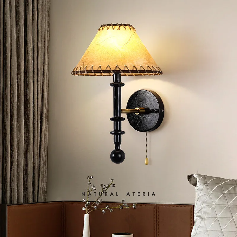 

French Wood E14 Bulb Wall Lamp For Bedroom Home Decor American Retro Bedside Wall Sconce Lamp With Yellow Fabric Lampshade