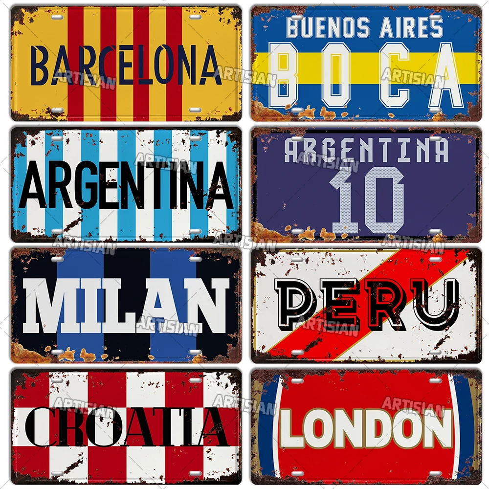 Bayern Newcastle Leverkusen Tottenham París placa de coche Mancherster Liverpool Croacia cartel de Metal placa de pared decoración cartel de estaño