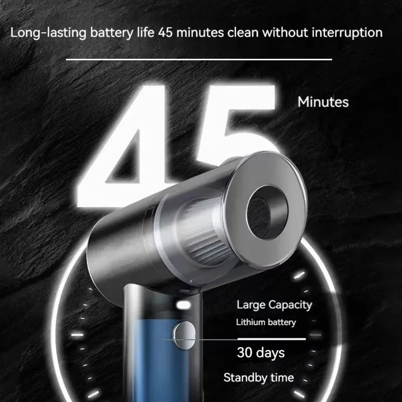 Rechargeble Handheld Wireless Vacuum Cleaner, 1200mAH Battery, USB Charging, Reusable Filter Cartridge, For Car Cleaning