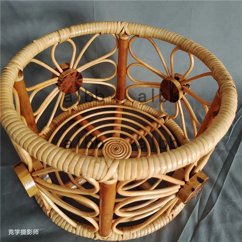 Cadeira de cama de bebê de bambu e rattan + cesta redonda para dormir - Adereços para fotografia de recém-nascidos Acessórios essenciais para sessões de estúdio fotográfico