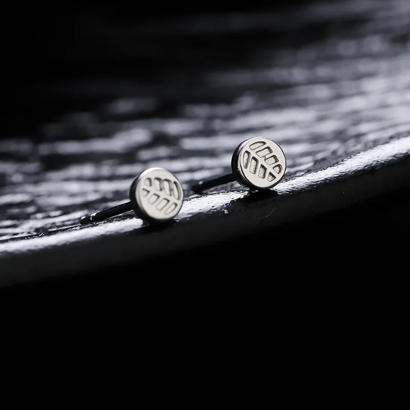 Tiny Round Carved Texture Mini Stud Earrings Stainless Steel Ultra Small Minimal Daily Piercing for Men