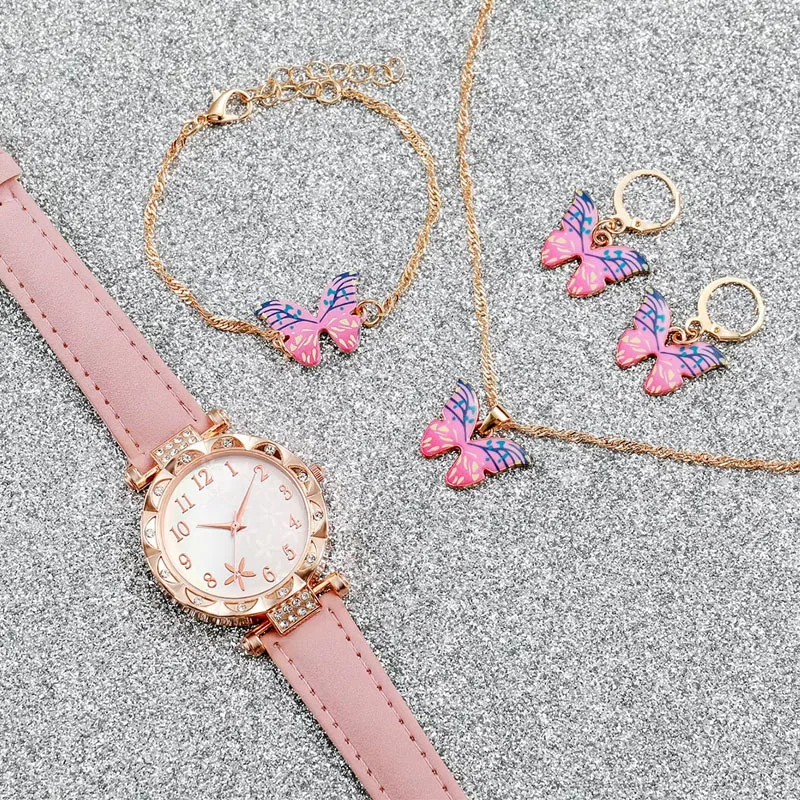 5 pezzi moda farfalla orologi da donna cinturino in pelle orologio al quarzo da donna set di gioielli Relogio Feminino Reloj Mujer (senza scatola)