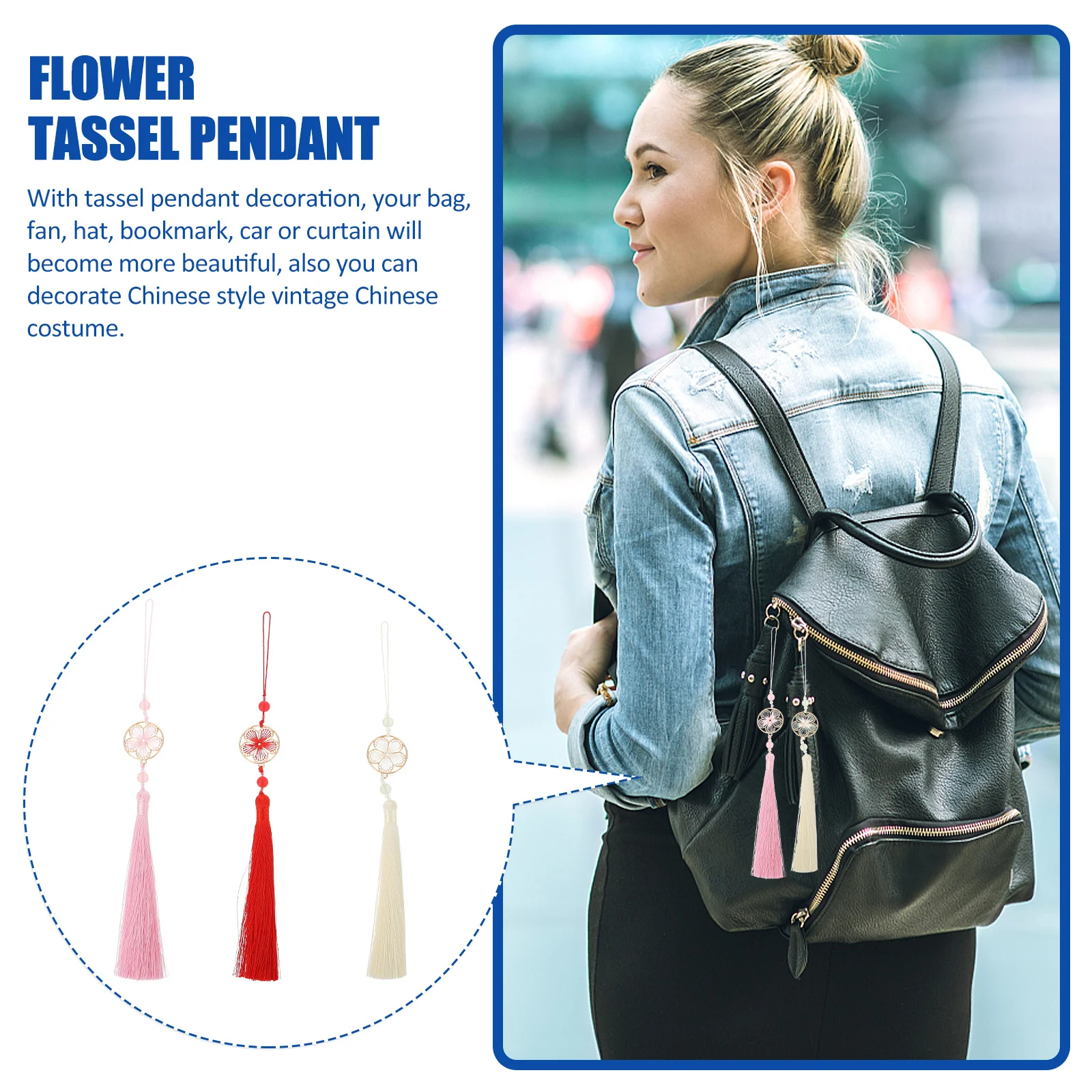 

3Pcs DIY Flower Tassel Pendant Hanging Tassels Fan Bookmark Decorative Tassel Pendant Suitable for Bag Pouch Bracelet Keychain