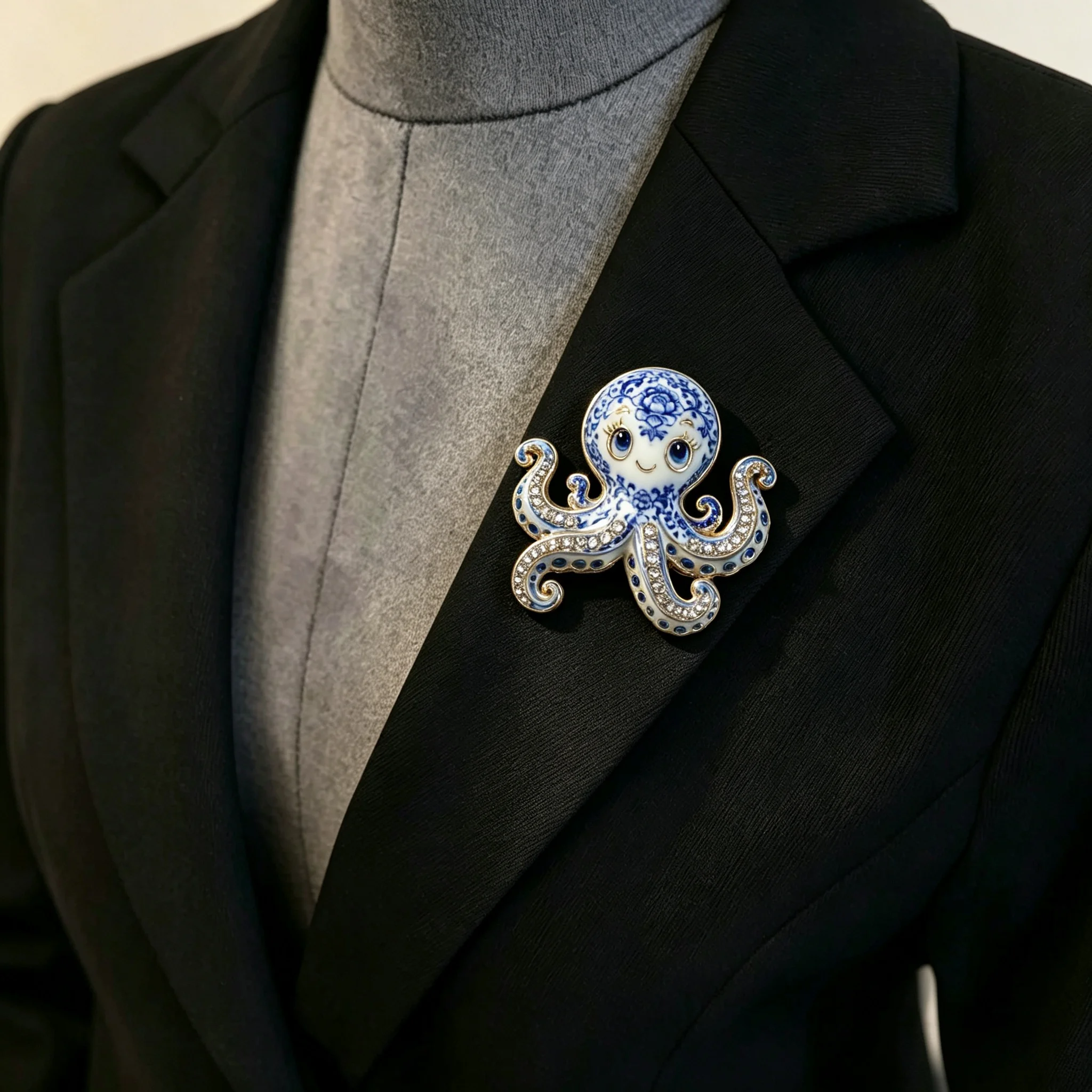 Essh&Pule Cute Octopus Brooch Sparkly Enamel Rhinestone Marine Ocean Lapel Pin Suit&Scarf Dress Deco Unisex Fashion Jewelry Gift