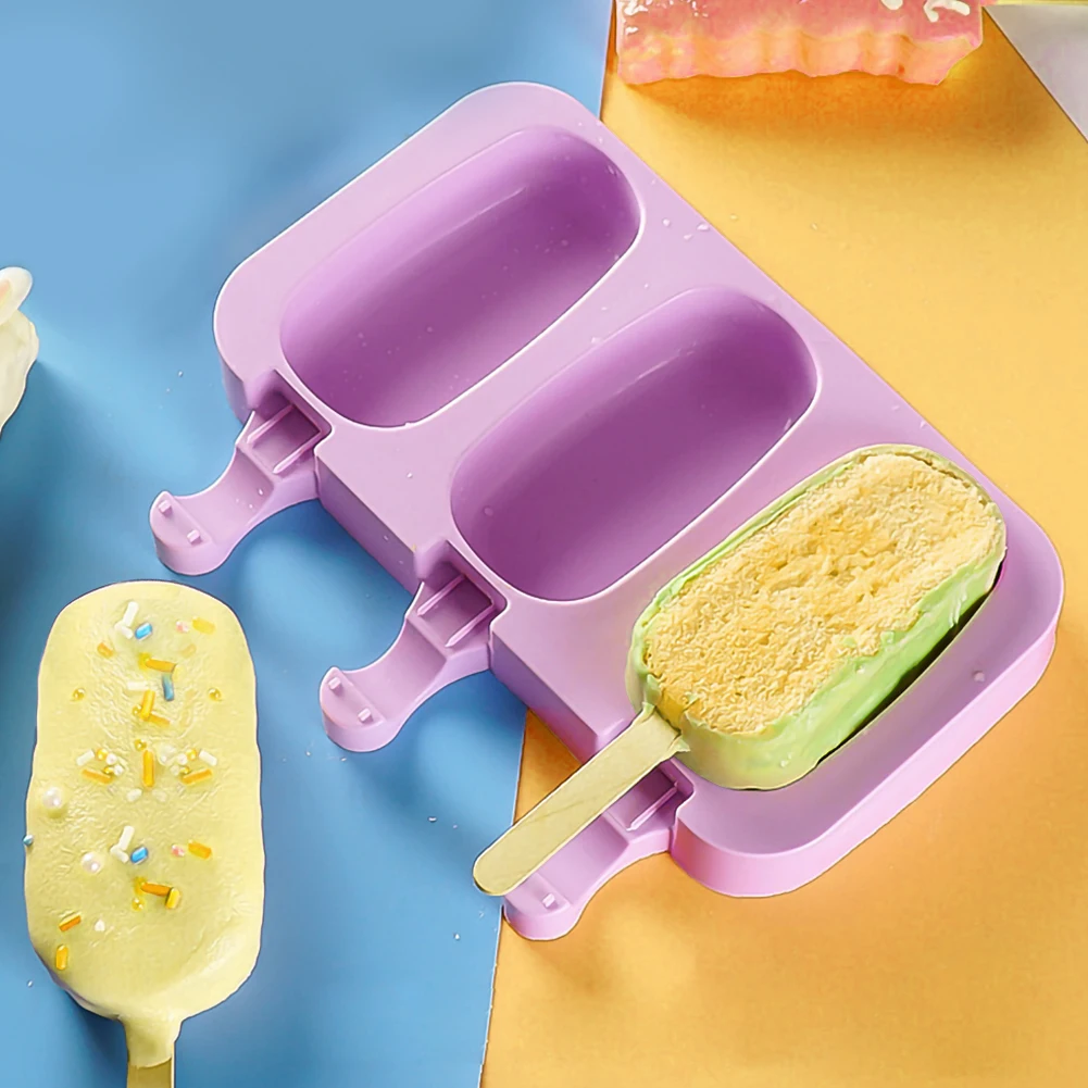 

New 3 Hole Silicone Ice Cream Forms Popsicle Molds DIY Homemade Dessert Freezer Fruit Juice Ice Pop Cube Maker Mould With Sticks