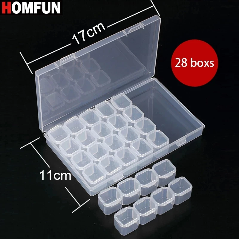 HOMFUN 28/56 sloty diament malarstwo plastikowy pojemnik do przevhowywania Box akcesoria do haftu Case jasne przechowywanie koralików pudełka