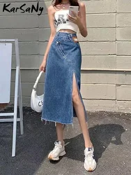 Denim Skirts Woman Fashion 2022 Long Irregular High Waist Split Jeans Skirt Denim Maxi A Line Long Skirt Women Summer Skirts