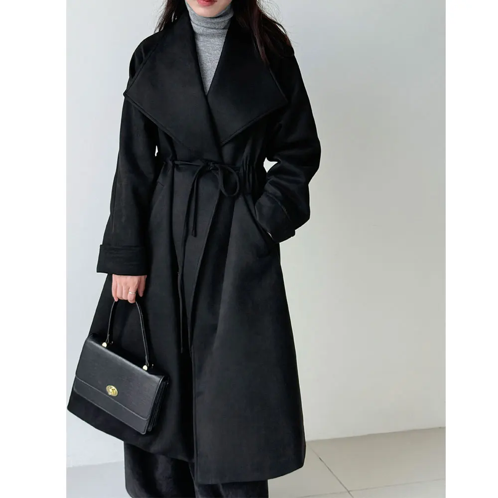 

Spring Women Big Wide Laple Trench Coat Long Trench Coat Femme Casaco Abrigo Streetwear Classic Brown Color Women Vintage Coat