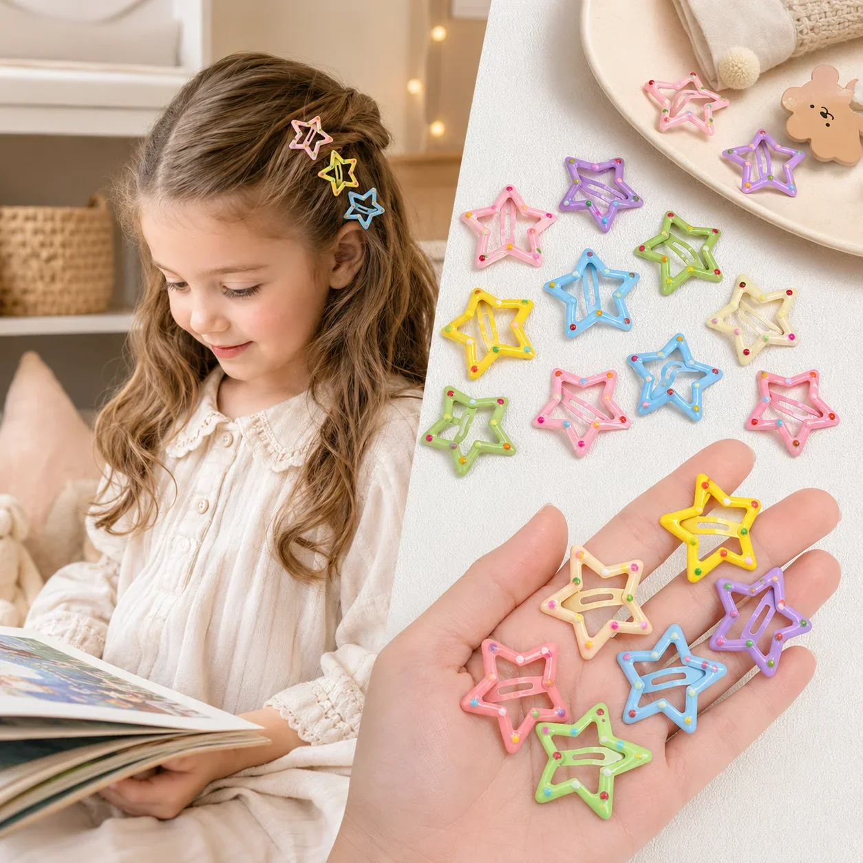 100PCS Dopamine Color Star Hair Clips Mini BB Clips Sweet Hairpins for Girls Y2K Style Hair Accessories Daily Hairstyle