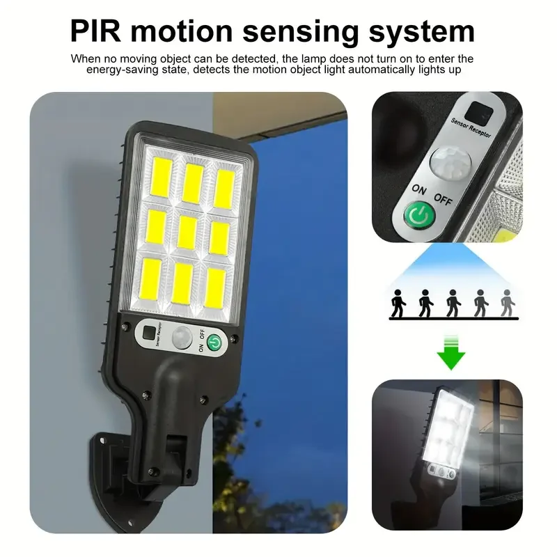 LED Wall Street Lamp 108 LED Solar Lights Outdoor With 3 Mode Waterproof Motion Sensor Security Lighting for Garden Patio Path
