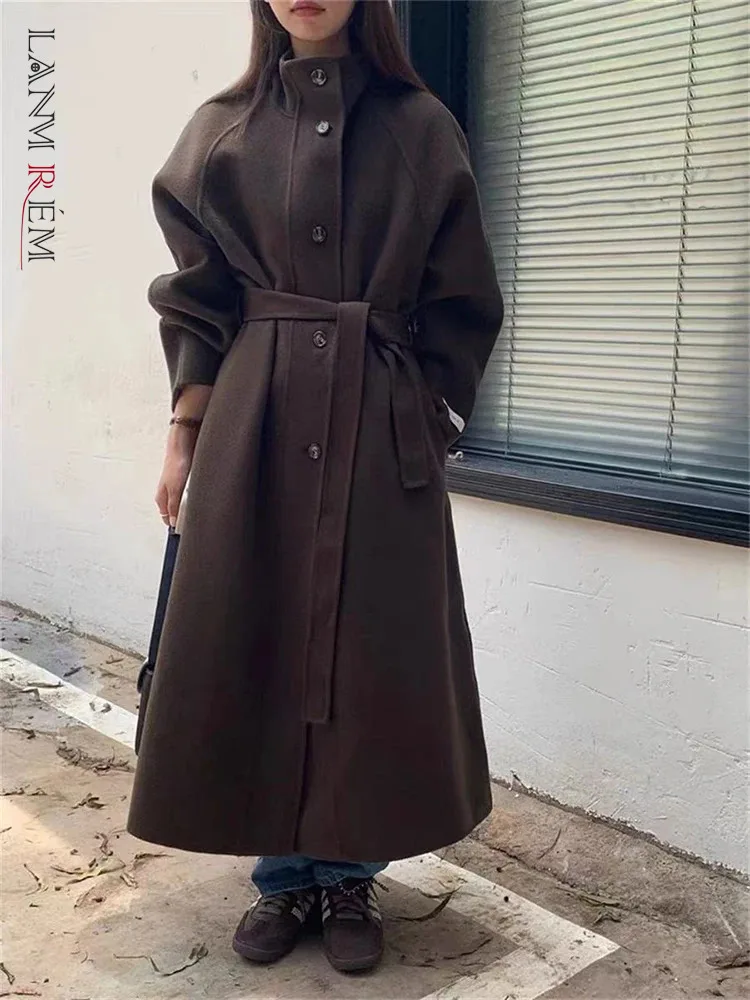 

LANMREM Thick Warm Wool Coat For Women Big Sleeves Loose Long Style Double-sided Woolen Overcoat 2024 Winter New 2DA8158