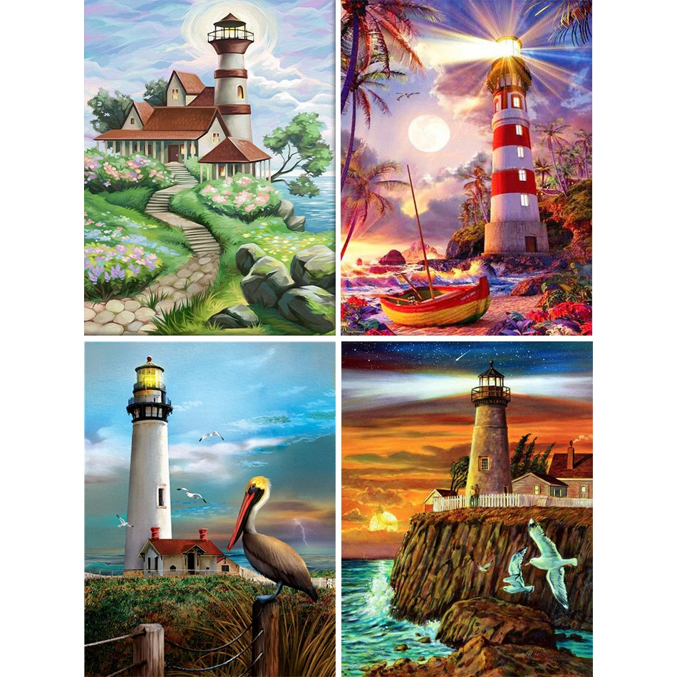 

SDOYUNO Diy Painting By Numbers Adults Crafts Landscape Lighthouse Picture Drawing Handicraft Canvas Oil Art Decoration Home