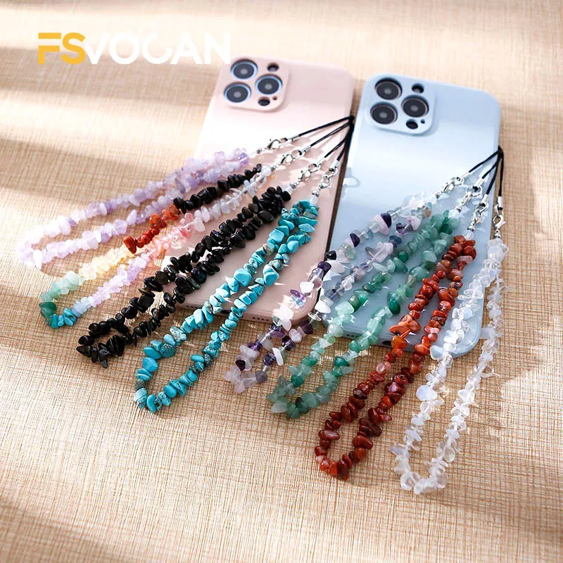 Natural Gem Stone Charms For Phone Lanyard Pocket Keychain Strap For Car Key Purse Decoration Women Girls Accessories Crystals