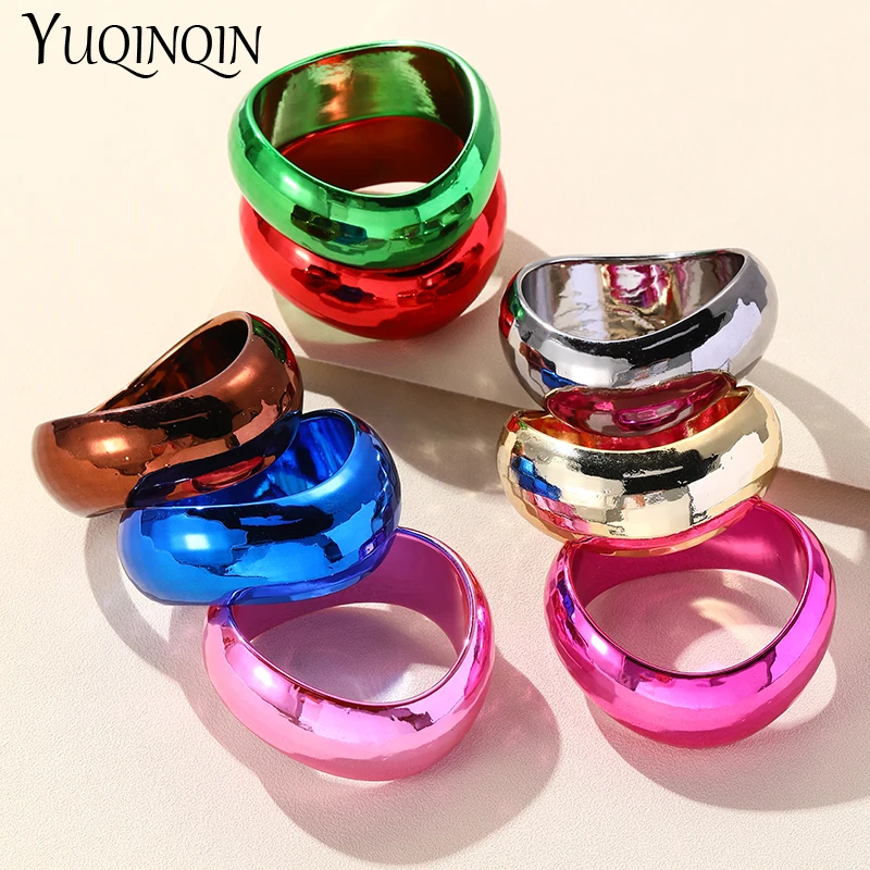 New Retro Irregular Wide Bangle for Women Exaggerated Big Resin Thick Bracelet Bangle Female Girls Vintage Trend Indian Jewelry