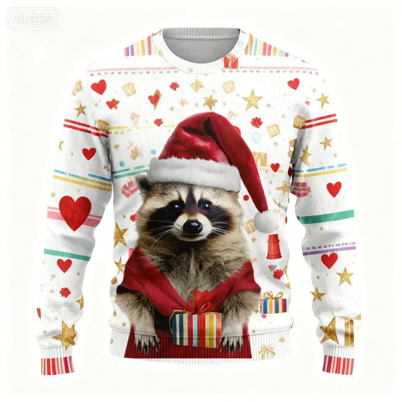

Funny Cartoon Raccoon Graphic Ugly Christmas Sweater Sweatshirt Men Clothes Casual Pullovers Unisex Sweatshirt Fall Clothes