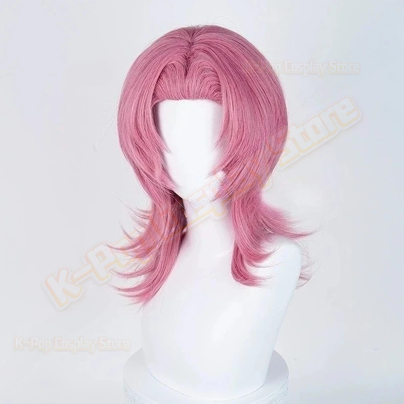 Anime Demon Hunters Romance Saja Cosplay Perücke Rosa Slicked-back Schulterlange Haarperücken Für Männer Frauen Saja Jungen Party Halloween