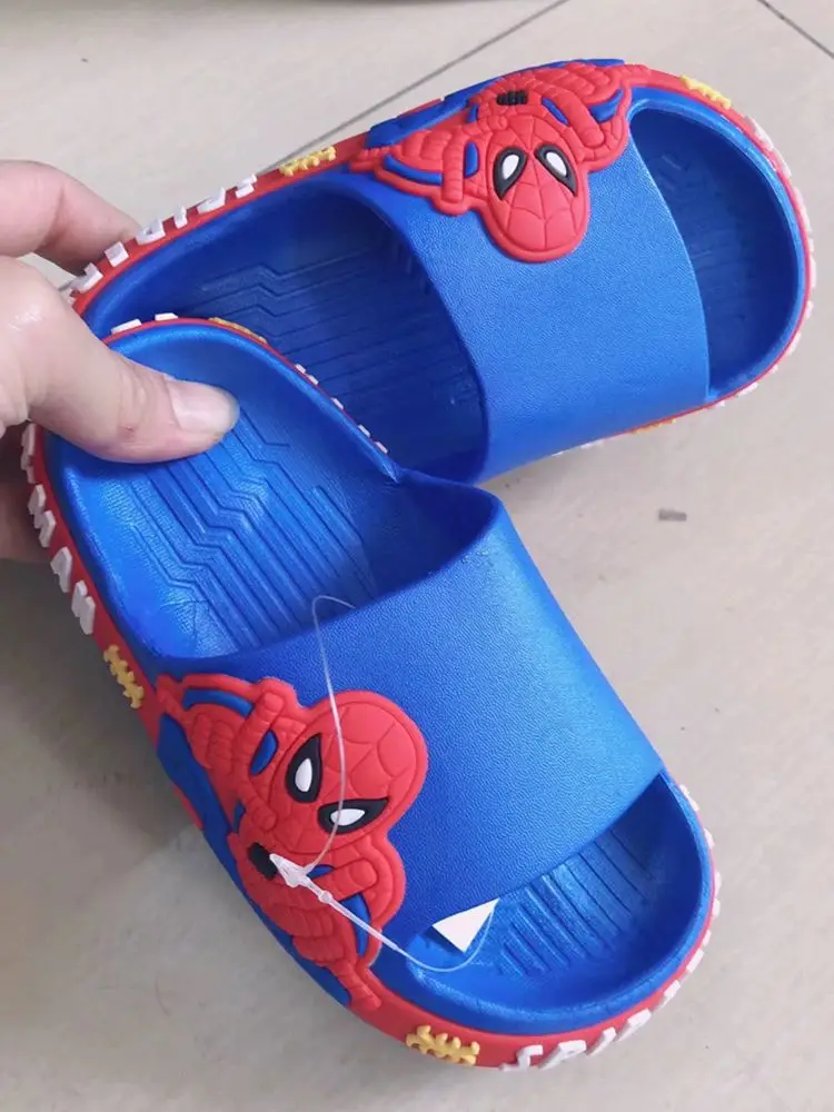 Disney Summer Baby Boys Shoes Kids Slippers Cartoon Spider Man Print Girl Beach Sandals Indoor Soft Home Bath Flips Flops 26-35