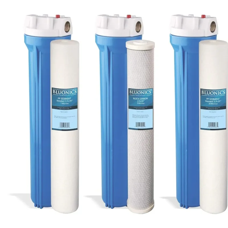 Bluonics Potente sistema de agua para toda la casa y el pozo 55W UV ultravioleta con sedimentos y carbono CTO con carcasa azul sólida 2,5 "x 20"