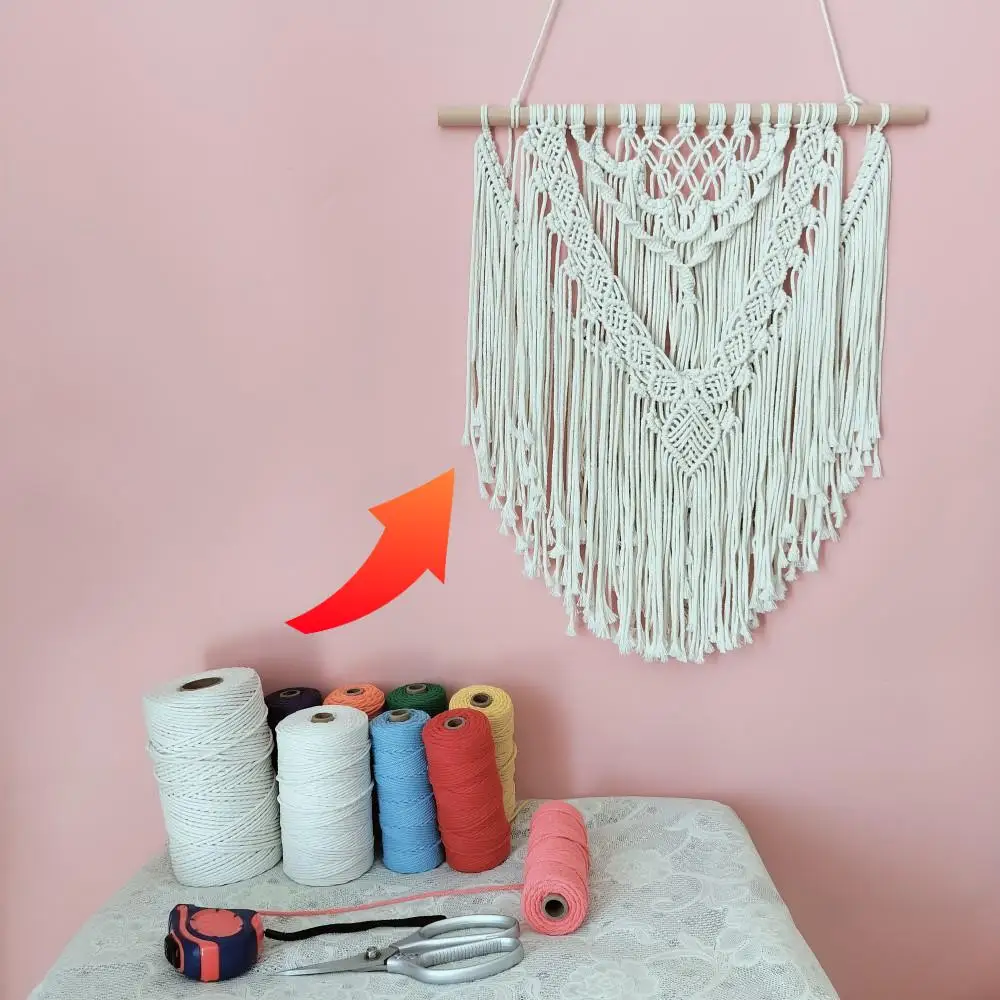 

3mm 200 Meters Cotton Rope Colored Macrame Cords Leaf Pattern Macrame Wall Hanging Tapestry Thread With PDF Tutorial Instruction