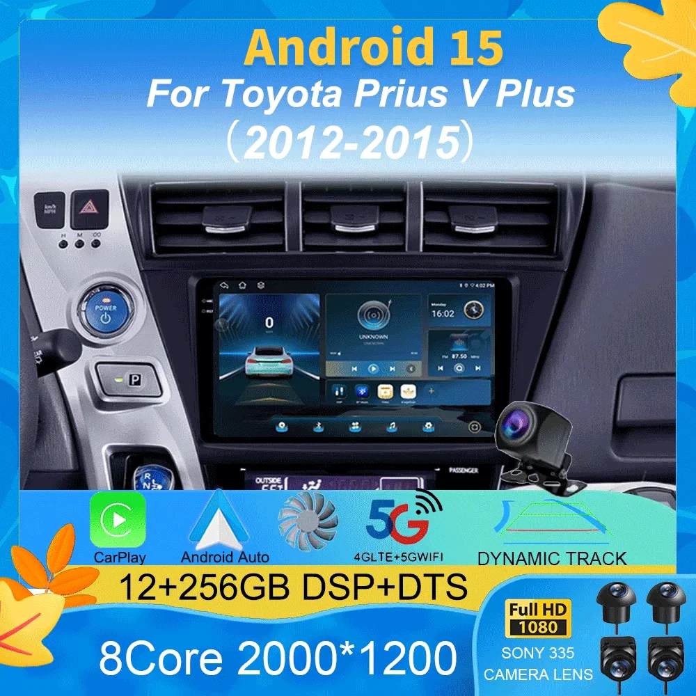 

9" Android 15 Car Radio For Toyota Prius V Plus Alpha 2012 2013 2014 2015 Stereo Player GPS Navigation Carplay Auto LHD RHD DVD