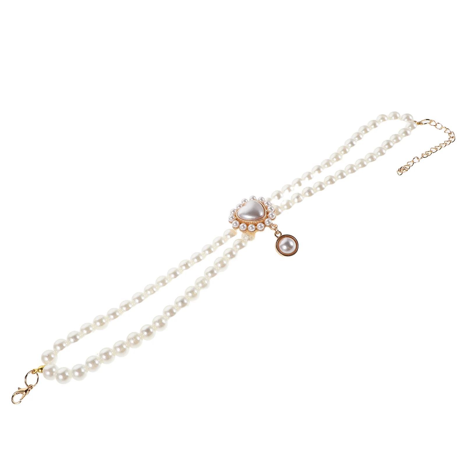 

1pcs Pet Necklace: Double Layer Adjustable Pearl Dog Collar For Female Puppies Princess Style Heart Pendant Wedding Party