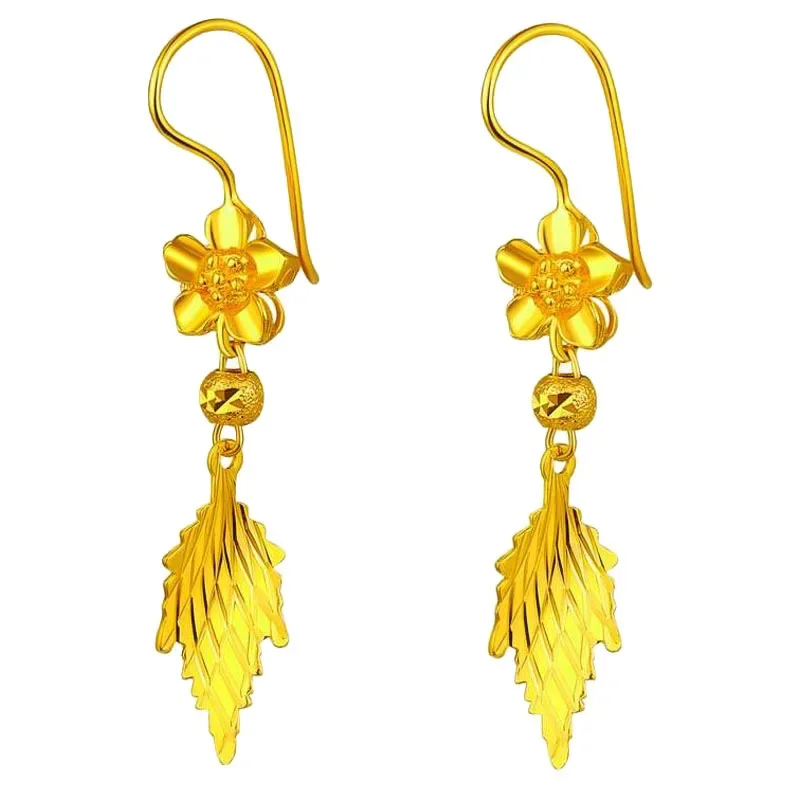 High Quality AU999 Pure Gold Earrings 24K Gold Bauhinia Leaf Real Gold Women Earrings Luxury Quality Jewelry