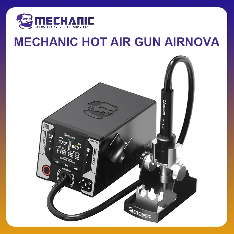 

MECHANIC OFFICIAL AIRNOVA Curved Temperature-Controlled Hot Air Gun Smart Hot Air Gun Rework Station Horn Nozzle For Phonerepair