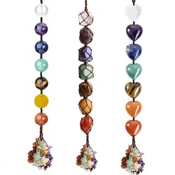 Adorno colgante hecho a mano con piedras naturales, colgante de 7 Chakras, cristales coloridos, borlas, Yoga, meditación, pared, ventana, coche, decoración del hogar