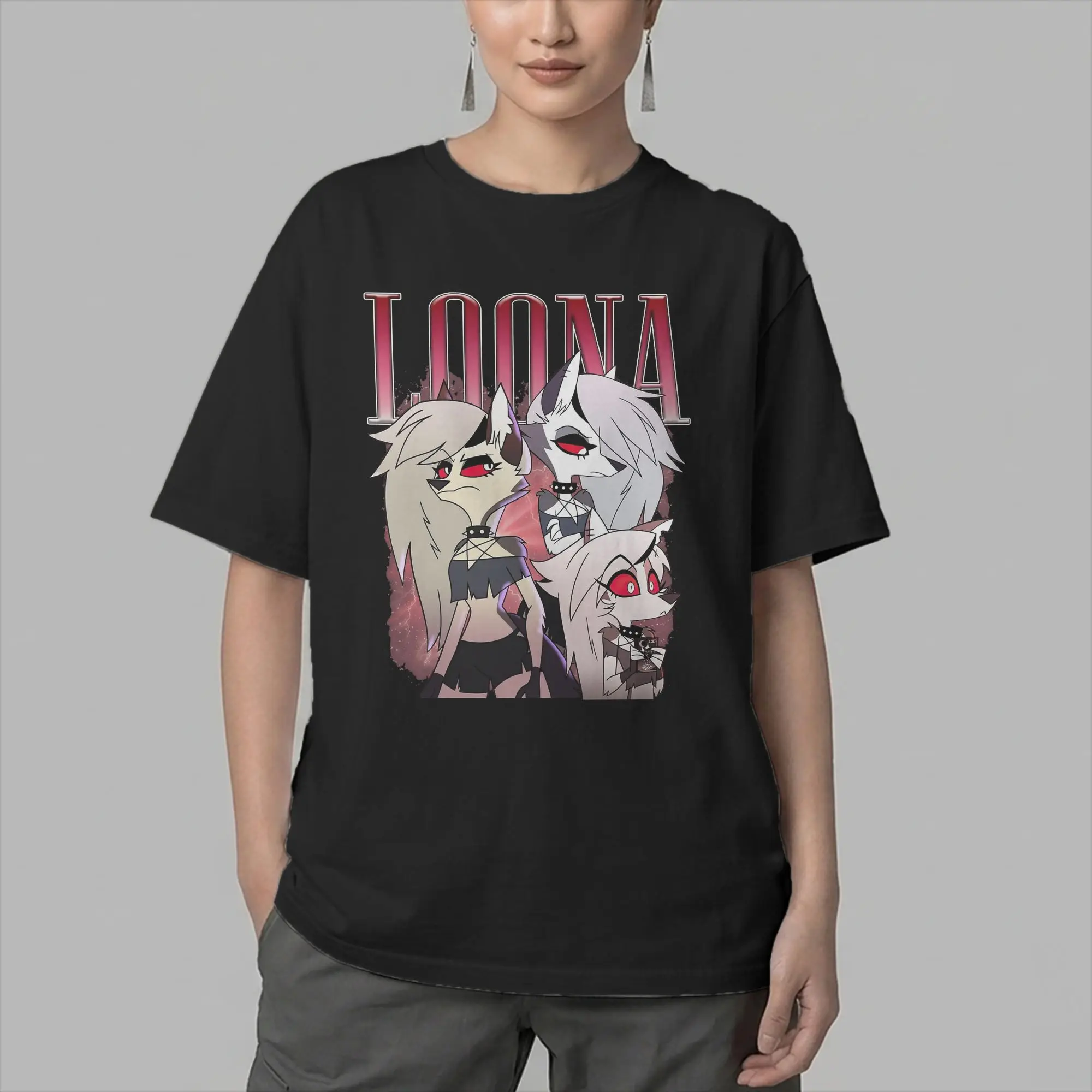 Humorous Cartoon Helluva-Boss Loona T-Shirt for Men Crewneck Pure Cotton T Shirts  Short Sleeve Tee Shirt 6XL Clothes
