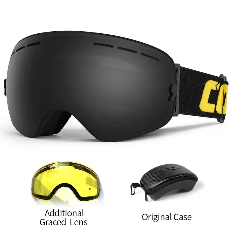 COPOZZ Ski Goggles Set Adult UV400 Protection Anti-Fog Women Men Snowboard Sports Snowmobile Skiing Goggles Yellow Lens Set