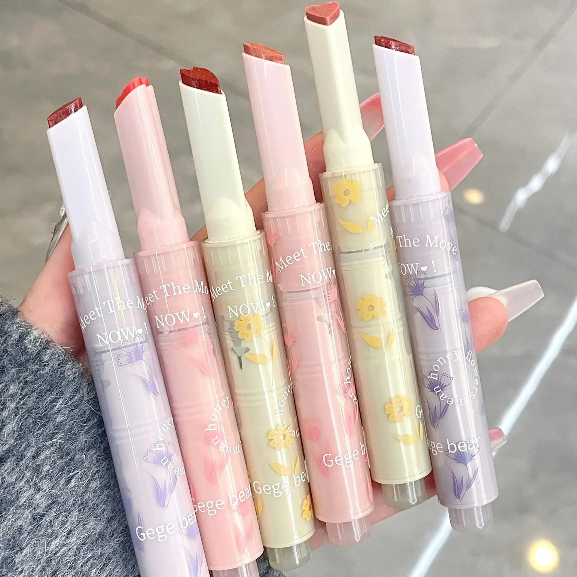 Water Light Jelly Love Heart Shape Lipstick Pen Solid Mirror Lip Glaze Moisturize Clear Lipgloss Korean Lip Tint Balm