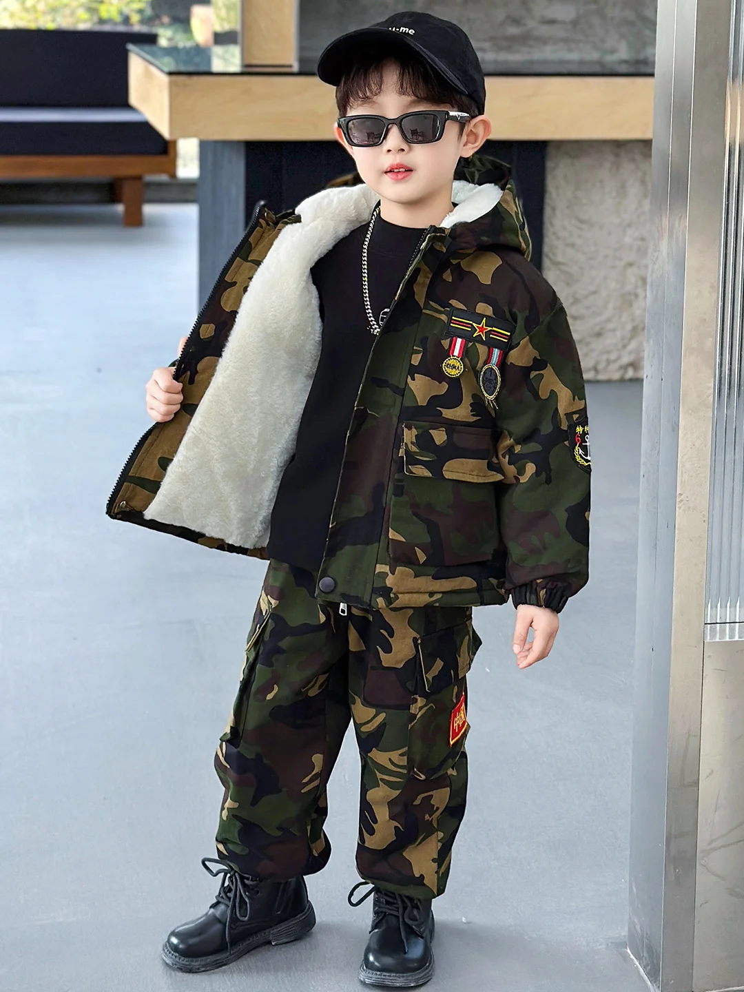 

Комплект камуфляжной одежды Thiened Fce для мальчиков: зимняя, для военной подготовки, школьная, милый теплый костюм, длинные рукава, длинные брюки