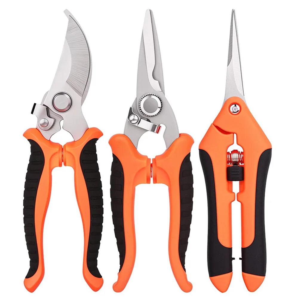 3Pcs Handheld Clippers Stainless Steel Plants Trimming Scissor Multifunction for Harvesting Picking Indoor Outdoor Greenhouse