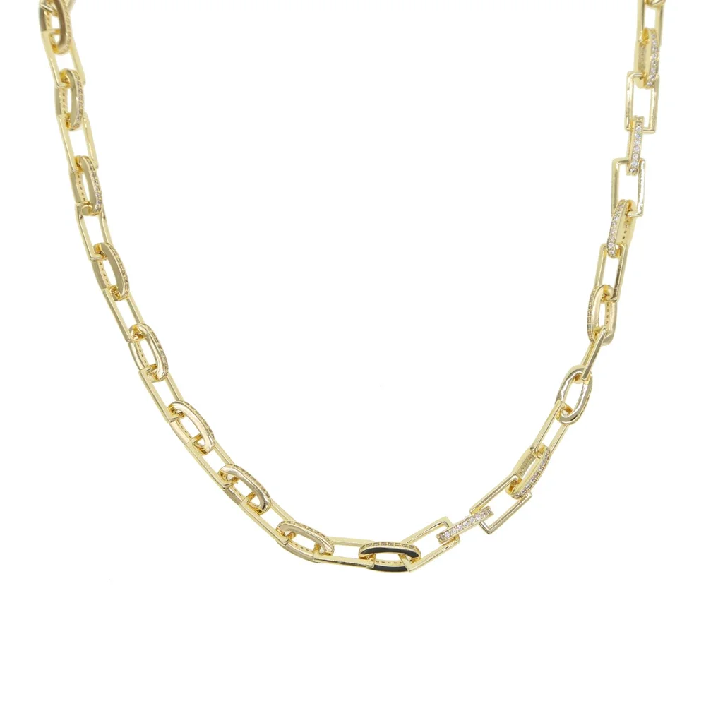2025 New Hip Hop Long Chain Square Link Chain Bling Cz Paved Women Modern Cable Chain Necklace Choker Jewelry