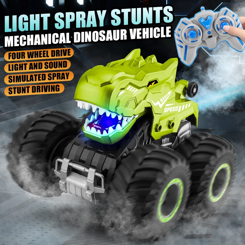 2.4G Dinosaur Remote Control Car Spray Tumbling Stunt Cars with Sound Lights Boy RC Climbing Car Dinosaur Vehicle Toy Kids Gifts