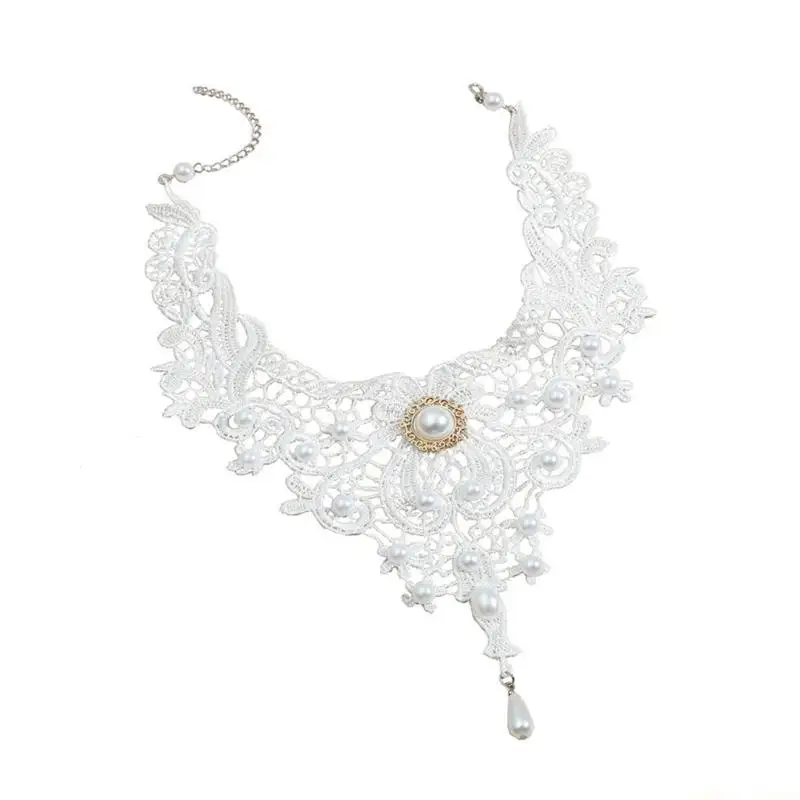 31BF Kanten choker kettingen Gothic Steampunk Kanten chokers met kristallen halsketting Kraag Vampieren Choker Vintage dikke