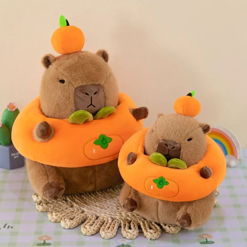 35cm Kawaii Persimmon Capybara Cartoon Stuffed Animal Stuffed Toy Doll Comfortable Plush Toy Pillow Children Birthday Gift