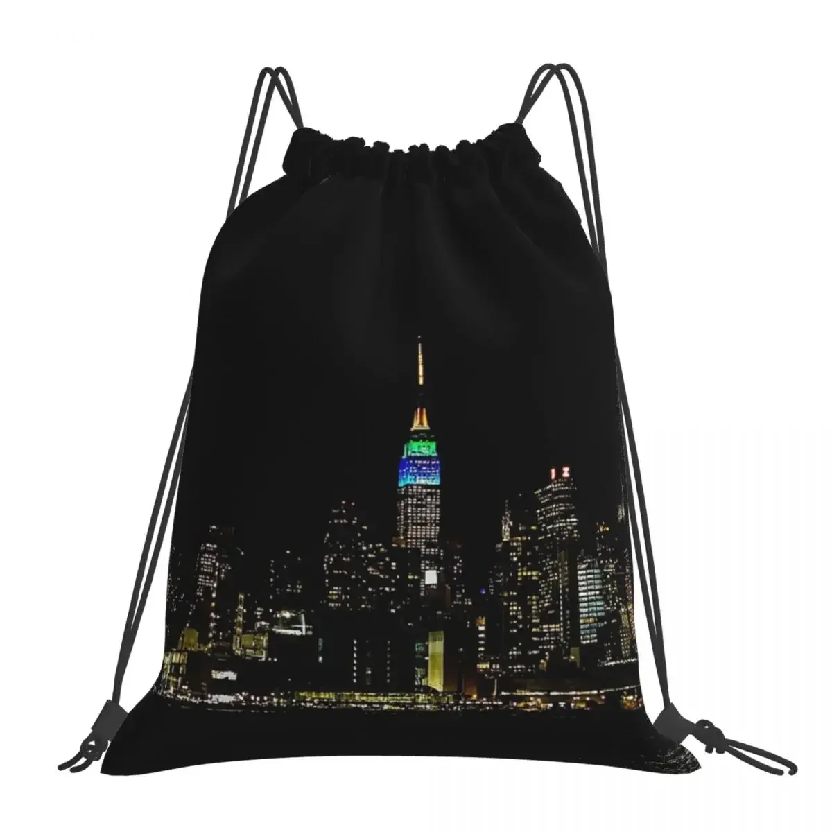 New York City At Night Backpacks Casual Portable Drawstring Bags Drawstring Bundle Pocket Shoes Bag BookBag For Travel School