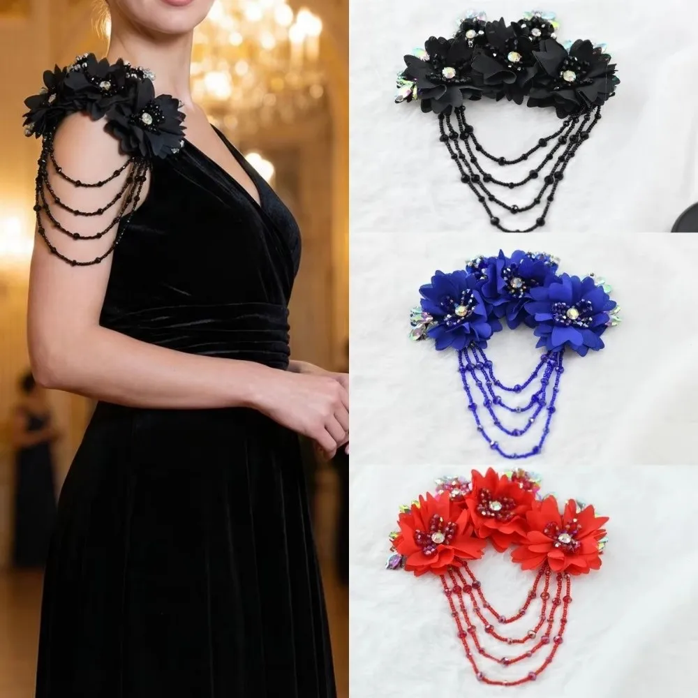 New Handmade Fabric Flower DIY with Tassels Shoulder Decorative Flowers Rhinetones Sewing Materials Clothing Accessories