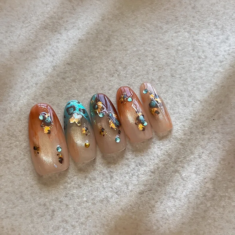 1 sheet 3D Embossed Amber Texture Nail Stickers Vintage Gold Foil Flakes  Nail Art Decals Retro Luxury Manicure Accessories
