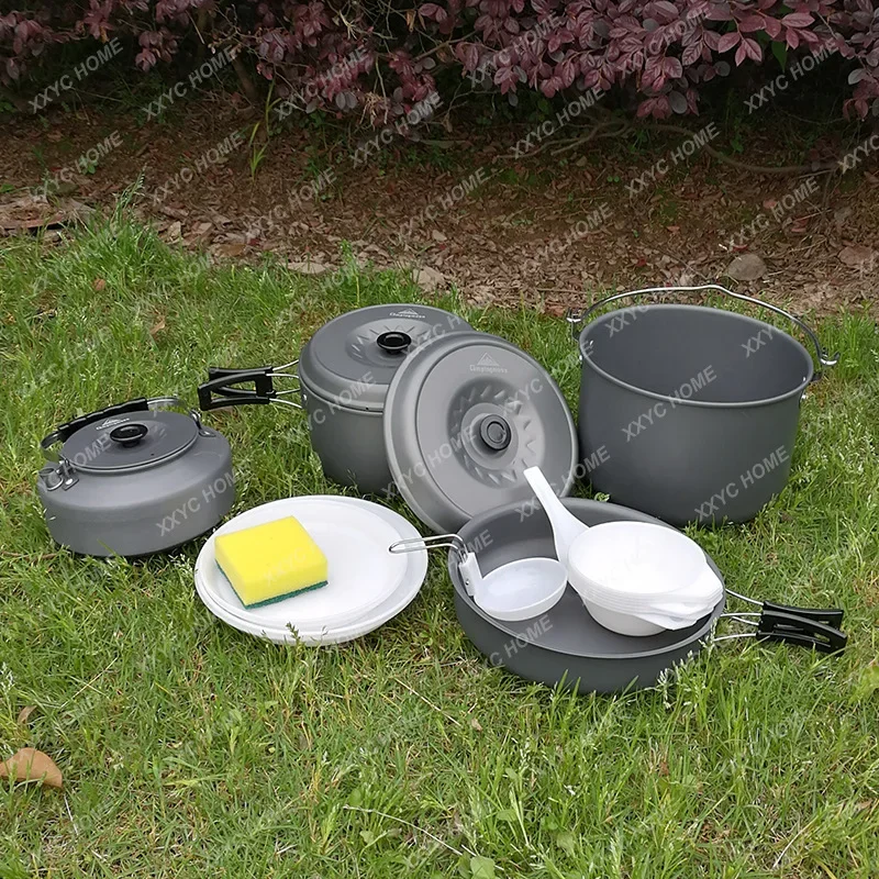 Outdoor Multi-Person Aluminum Alloy Picnic Pot Set Family Self-Drive Camping Rice Cooker Set Camping Cookware Large Hanging Pot