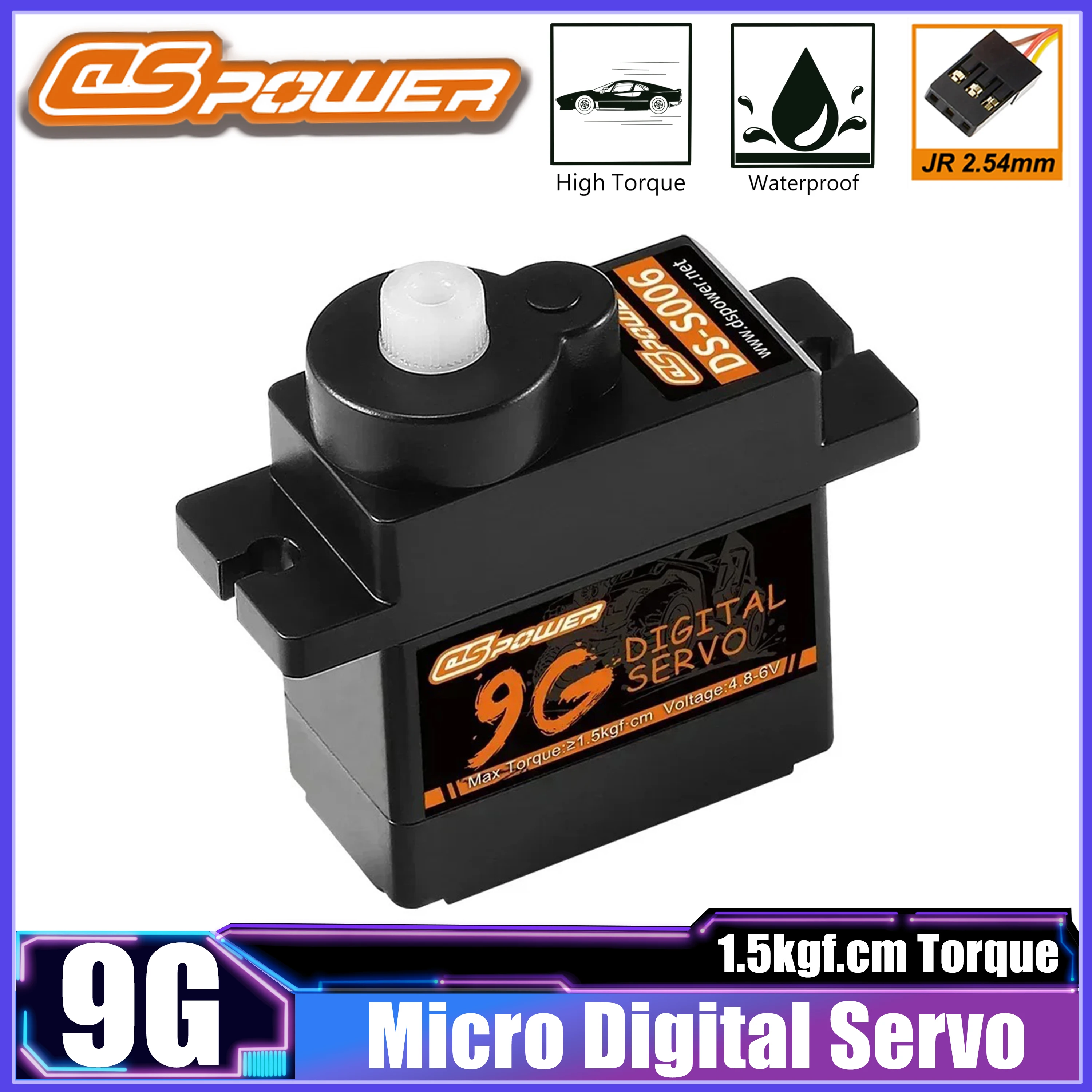 

DSpower 9G 1,5 кг Крутящий момент Цифровой водонепроницаемый пластиковый серводвигатель с шестерней JR Plug для радиоуправляемого автомобиля Mini Q Robot Model Axial WLtoys K999