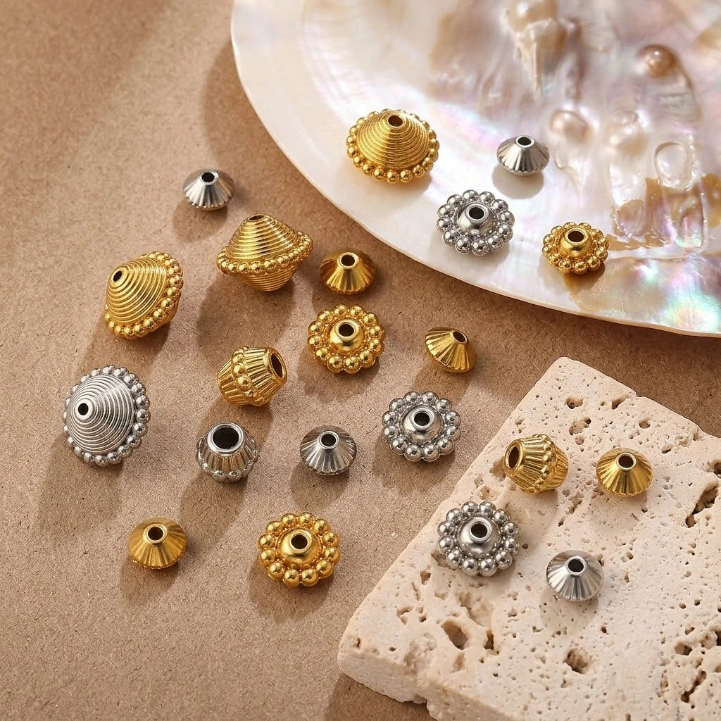 5 Stück Edelstahl-Abstandshalter in Goldfarbe für Handarbeiten, Halsketten, Armbänder, Schmuckherstellung, Bastelbedarf – Detail 2