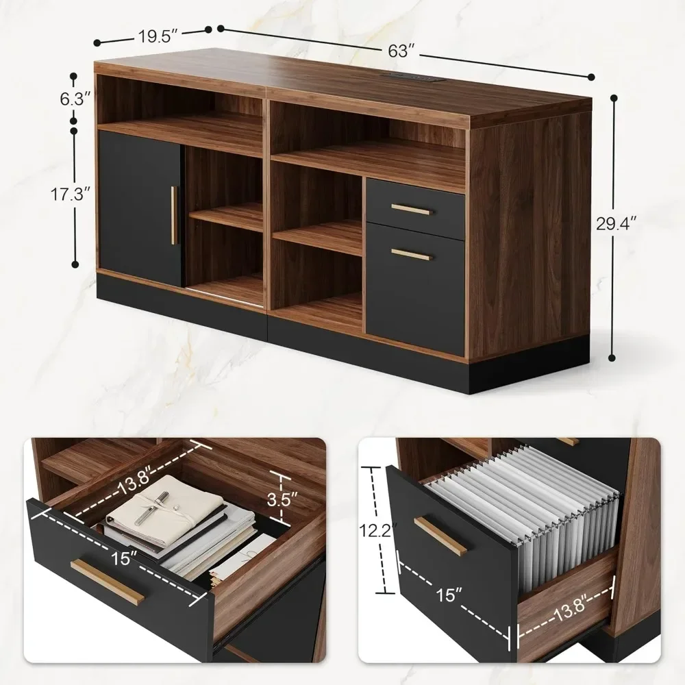 Wood Lateral File Cabinet with Lock, Filing Cabinet for Home Office with Adjustable Storage Shelves