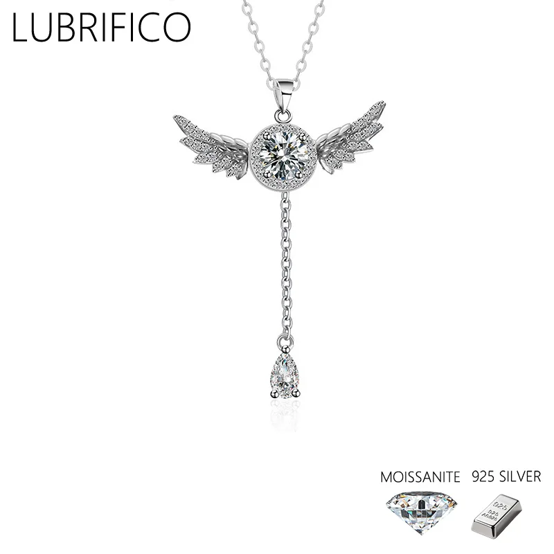 

5mm D Color Moissanite Wing Shape Necklace 925 Sterling Silver Lad Diamond Pendant For Women Fine Jewelry Wedding Party