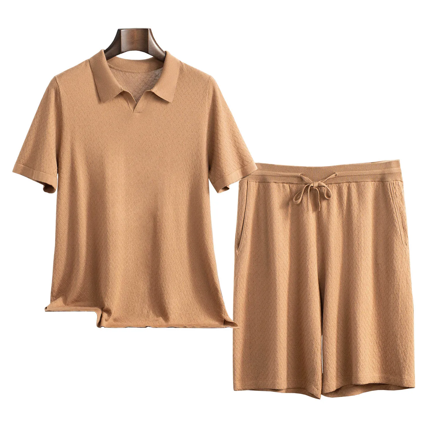 Spring And Summer High-End Men'S Suit Mulberry Silk Knitted Polo Shirt T-Shirt Fashionable Casual Shorts Two-Piece Men'S Outfit view 4