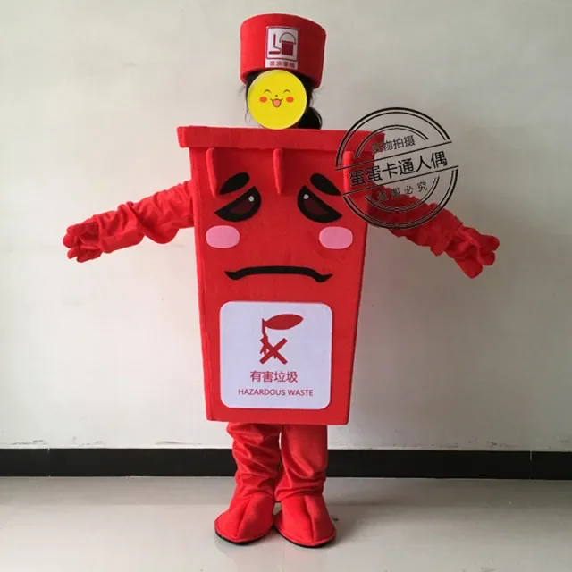 Recycle Trash Can Mascot Costume Kids Children Size Waste Ash Bin Garbage Can Advertising Mascotte Halloween Fancy Dress Kits