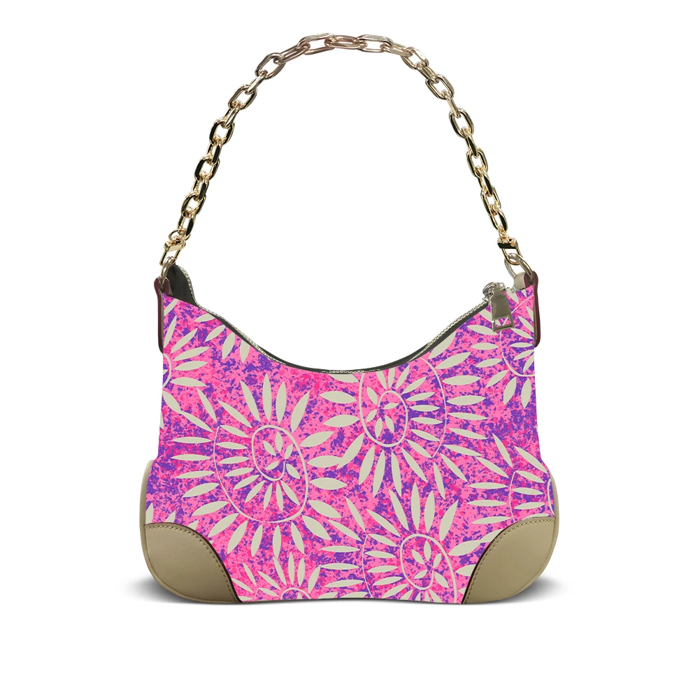 

Customizable Palm Sunset Polynesian Womens Leather Armpit Bag Tropical Flora Lightweight Travel Beach Ready