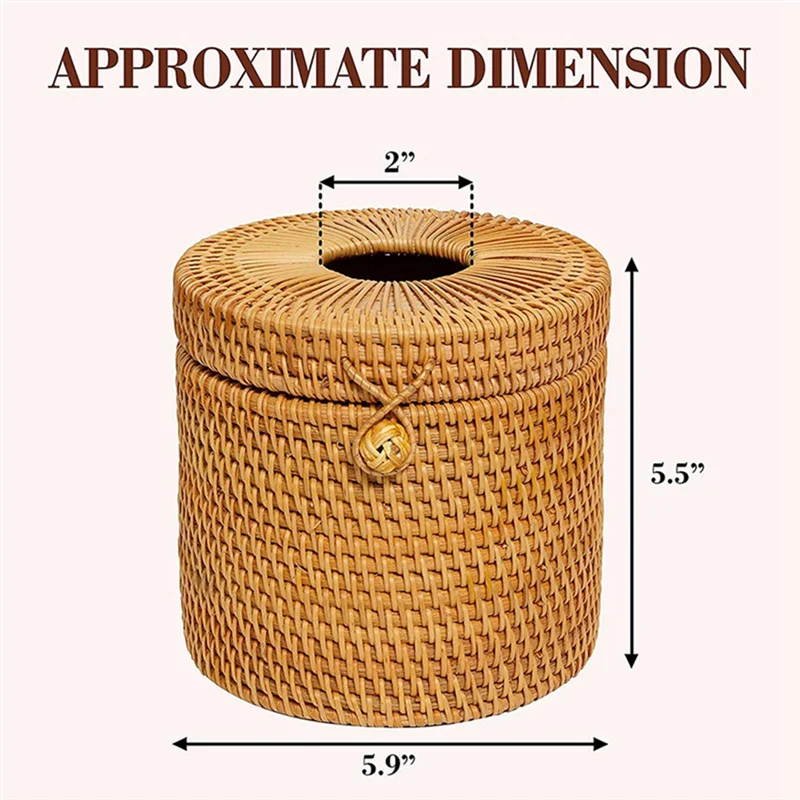 A23E-2Pcs Rattan Tissue Box Toilet Paper Cover Wicker Decorative Holders With Lid For Storage Single Roll And Tissues